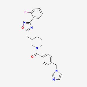 molecular formula C25H24FN5O2 B2486464 (4-((1H-imidazol-1-yl)methyl)phenyl)(3-((3-(2-fluorophenyl)-1,2,4-oxadiazol-5-yl)methyl)piperidin-1-yl)methanone CAS No. 1706105-05-6