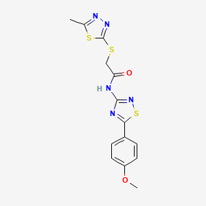 molecular formula C14H13N5O2S3 B2486503 N-[5-(4-methoxyphenyl)-1,2,4-thiadiazol-3-yl]-2-[(5-methyl-1,3,4-thiadiazol-2-yl)sulfanyl]acetamide CAS No. 690645-81-9