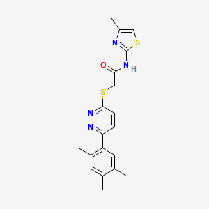 molecular formula C19H20N4OS2 B2486507 N-(4-methylthiazol-2-yl)-2-((6-(2,4,5-trimethylphenyl)pyridazin-3-yl)thio)acetamide CAS No. 941973-84-8