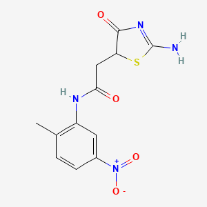 molecular formula C12H12N4O4S B2486522 2-(2-imino-4-oxo-1,3-thiazolidin-5-yl)-N-(2-methyl-5-nitrophenyl)acetamide CAS No. 367908-37-0