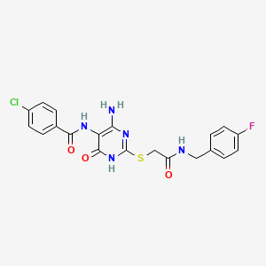 B2486537 N-(4-amino-2-((2-((4-fluorobenzyl)amino)-2-oxoethyl)thio)-6-oxo-1,6-dihydropyrimidin-5-yl)-4-chlorobenzamide CAS No. 872597-63-2
