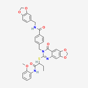 molecular formula C36H32N4O8S B2486544 N-[(2H-1,3-benzodioxol-5-yl)methyl]-4-{[6-({1-[(2-methoxyphenyl)carbamoyl]propyl}sulfanyl)-8-oxo-2H,7H,8H-[1,3]dioxolo[4,5-g]quinazolin-7-yl]methyl}benzamide CAS No. 688062-08-0