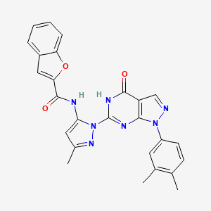 N-(1-(1-(3,4-dimethylphenyl)-4-oxo-4,5-dihydro-1H-pyrazolo[3,4-d]pyrimidin-6-yl)-3-methyl-1H-pyrazol-5-yl)benzofuran-2-carboxamide