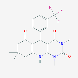 molecular formula C22H22F3N3O3 B2486605 1,3,8,8-tetramethyl-5-(3-(trifluoromethyl)phenyl)-7,8,9,10-tetrahydropyrimido[4,5-b]quinoline-2,4,6(1H,3H,5H)-trione CAS No. 868143-80-0