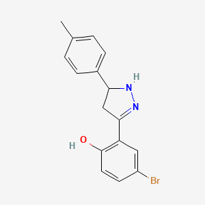 molecular formula C16H15BrN2O B2486630 4-bromo-2-(5-(p-tolyl)-4,5-dihydro-1H-pyrazol-3-yl)phenol CAS No. 610277-25-3