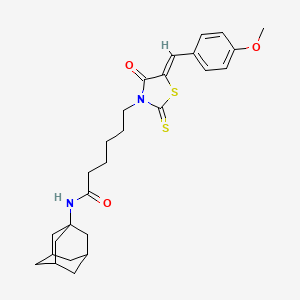 molecular formula C27H34N2O3S2 B2486677 N-(ADAMANTAN-1-YL)-6-[(5Z)-5-[(4-METHOXYPHENYL)METHYLIDENE]-4-OXO-2-SULFANYLIDENE-1,3-THIAZOLIDIN-3-YL]HEXANAMIDE CAS No. 303792-98-5