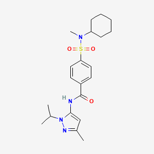 molecular formula C21H30N4O3S B2486688 4-(N-cyclohexyl-N-methylsulfamoyl)-N-(1-isopropyl-3-methyl-1H-pyrazol-5-yl)benzamide CAS No. 1171639-65-8