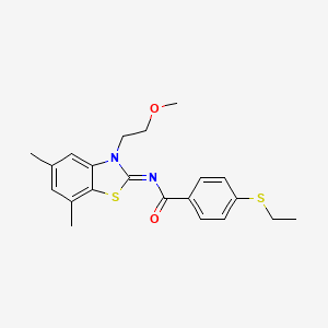 molecular formula C21H24N2O2S2 B2486692 (E)-4-(ethylthio)-N-(3-(2-methoxyethyl)-5,7-dimethylbenzo[d]thiazol-2(3H)-ylidene)benzamide CAS No. 1006772-80-0