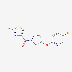 molecular formula C14H14BrN3O2S B2486698 (3-((5-Bromopyridin-2-yl)oxy)pyrrolidin-1-yl)(2-methylthiazol-4-yl)methanone CAS No. 1904352-49-3