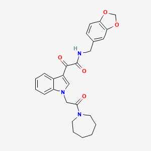 molecular formula C26H27N3O5 B2486723 2-(1-(2-(azepan-1-yl)-2-oxoethyl)-1H-indol-3-yl)-N-(benzo[d][1,3]dioxol-5-ylmethyl)-2-oxoacetamide CAS No. 894001-82-2