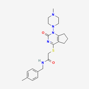 molecular formula C22H29N5O2S B2486802 N-(4-methylbenzyl)-2-((1-(4-methylpiperazin-1-yl)-2-oxo-2,5,6,7-tetrahydro-1H-cyclopenta[d]pyrimidin-4-yl)thio)acetamide CAS No. 920346-19-6