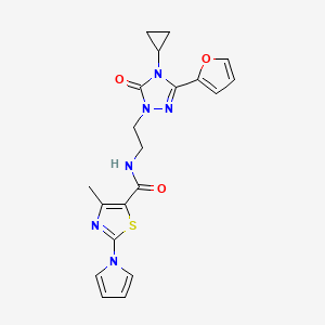 molecular formula C20H20N6O3S B2486856 N-{2-[4-cyclopropyl-3-(furan-2-yl)-5-oxo-4,5-dihydro-1H-1,2,4-triazol-1-yl]ethyl}-4-methyl-2-(1H-pyrrol-1-yl)-1,3-thiazole-5-carboxamide CAS No. 1797738-02-3