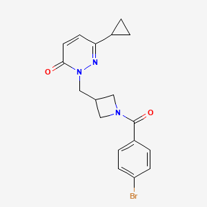 molecular formula C18H18BrN3O2 B2486865 2-{[1-(4-Bromobenzoyl)azetidin-3-yl]methyl}-6-cyclopropyl-2,3-dihydropyridazin-3-one CAS No. 2320582-56-5