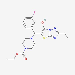 molecular formula C20H24FN5O3S B2486872 Ethyl 4-((2-ethyl-6-hydroxythiazolo[3,2-b][1,2,4]triazol-5-yl)(3-fluorophenyl)methyl)piperazine-1-carboxylate CAS No. 898367-02-7
