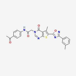 molecular formula C26H21N5O4S B2486874 N-(4-acetylphenyl)-2-{5-methyl-6-[3-(3-methylphenyl)-1,2,4-oxadiazol-5-yl]-4-oxo-3H,4H-thieno[2,3-d]pyrimidin-3-yl}acetamide CAS No. 1223899-70-4