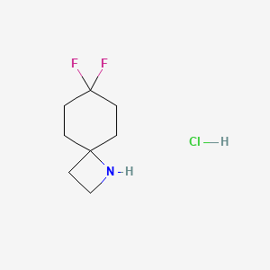 molecular formula C8H14ClF2N B2486899 7,7-Difluoro-1-azaspiro[3.5]nonane;hydrochloride CAS No. 2253633-05-3