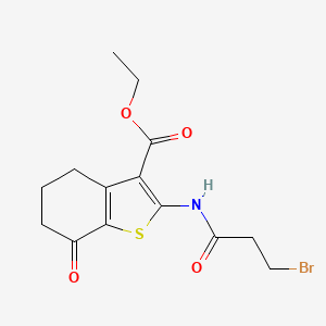 molecular formula C14H16BrNO4S B2486907 Ethyl 2-[(3-bromopropanoyl)amino]-7-oxo-4,5,6,7-tetrahydro-1-benzothiophene-3-carboxylate CAS No. 324022-71-1