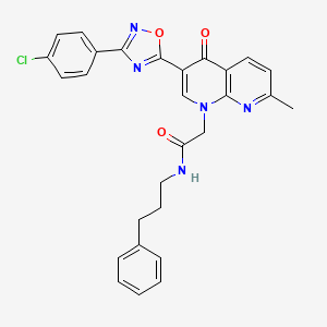 molecular formula C28H24ClN5O3 B2486920 2-{3-[3-(4-chlorophenyl)-1,2,4-oxadiazol-5-yl]-7-methyl-4-oxo-1,4-dihydro-1,8-naphthyridin-1-yl}-N-(3-phenylpropyl)acetamide CAS No. 1032001-32-3