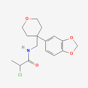 molecular formula C16H20ClNO4 B2486957 N-[[4-(1,3-Benzodioxol-5-yl)oxan-4-yl]methyl]-2-chloropropanamide CAS No. 2411220-94-3