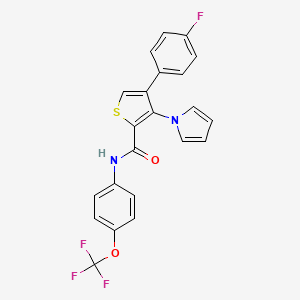 molecular formula C22H14F4N2O2S B2486968 4-(4-fluorophenyl)-3-(1H-pyrrol-1-yl)-N-[4-(trifluoromethoxy)phenyl]thiophene-2-carboxamide CAS No. 1291844-64-8