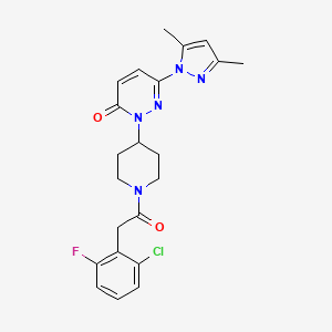 molecular formula C22H23ClFN5O2 B2486969 2-{1-[2-(2-chloro-6-fluorophenyl)acetyl]piperidin-4-yl}-6-(3,5-dimethyl-1H-pyrazol-1-yl)-2,3-dihydropyridazin-3-one CAS No. 2380041-85-8