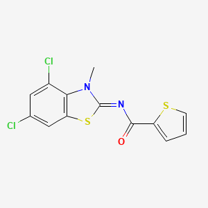 molecular formula C13H8Cl2N2OS2 B2486976 N-[(2Z)-4,6-dichloro-3-methyl-2,3-dihydro-1,3-benzothiazol-2-ylidene]thiophene-2-carboxamide CAS No. 851080-37-0