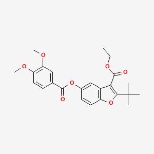 molecular formula C24H26O7 B2486982 Ethyl 2-(tert-butyl)-5-((3,4-dimethoxybenzoyl)oxy)benzofuran-3-carboxylate CAS No. 385393-83-9