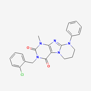 molecular formula C22H20ClN5O2 B2486988 3-[(2-CHLOROPHENYL)METHYL]-1-METHYL-9-PHENYL-1H,2H,3H,4H,6H,7H,8H,9H-PYRIMIDO[1,2-G]PURINE-2,4-DIONE CAS No. 848687-08-1