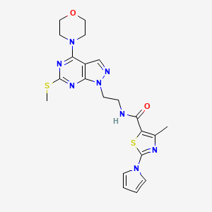 molecular formula C21H24N8O2S2 B2487001 4-methyl-N-(2-(6-(methylthio)-4-morpholino-1H-pyrazolo[3,4-d]pyrimidin-1-yl)ethyl)-2-(1H-pyrrol-1-yl)thiazole-5-carboxamide CAS No. 1172720-64-7