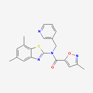 molecular formula C20H18N4O2S B2487022 N-(5,7-dimethylbenzo[d]thiazol-2-yl)-3-methyl-N-(pyridin-3-ylmethyl)isoxazole-5-carboxamide CAS No. 946285-37-6
