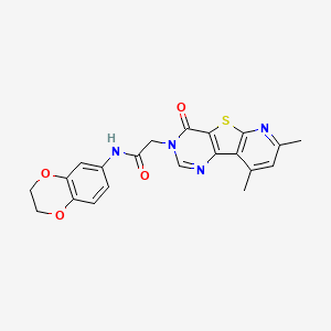 molecular formula C21H18N4O4S B2487034 N-(2,3-dihydro-1,4-benzodioxin-6-yl)-2-(11,13-dimethyl-6-oxo-8-thia-3,5,10-triazatricyclo[7.4.0.02,7]trideca-1(9),2(7),3,10,12-pentaen-5-yl)acetamide CAS No. 946236-10-8