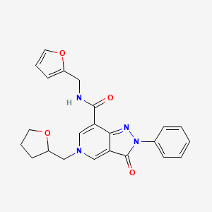 molecular formula C23H22N4O4 B2487069 N-(furan-2-ylmethyl)-3-oxo-2-phenyl-5-((tetrahydrofuran-2-yl)methyl)-3,5-dihydro-2H-pyrazolo[4,3-c]pyridine-7-carboxamide CAS No. 921823-93-0