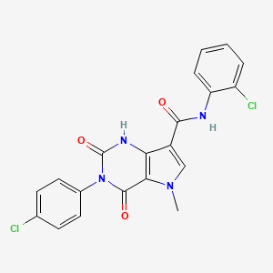 molecular formula C20H14Cl2N4O3 B2487204 N-(2-chlorophenyl)-3-(4-chlorophenyl)-5-methyl-2,4-dioxo-2,3,4,5-tetrahydro-1H-pyrrolo[3,2-d]pyrimidine-7-carboxamide CAS No. 921805-70-1