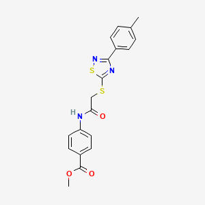 molecular formula C19H17N3O3S2 B2487210 Methyl 4-(2-((3-(p-tolyl)-1,2,4-thiadiazol-5-yl)thio)acetamido)benzoate CAS No. 864917-40-8