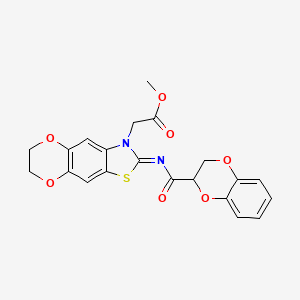 molecular formula C21H18N2O7S B2487212 methyl 2-[2-(2,3-dihydro-1,4-benzodioxine-3-carbonylimino)-6,7-dihydro-[1,4]dioxino[2,3-f][1,3]benzothiazol-3-yl]acetate CAS No. 895447-12-8
