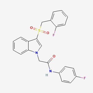 molecular formula C23H18F2N2O3S B2487219 N-(4-fluorophenyl)-2-{3-[(2-fluorophenyl)methanesulfonyl]-1H-indol-1-yl}acetamide CAS No. 891118-79-9