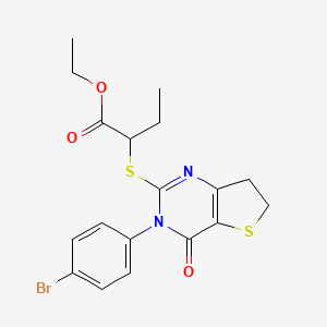 molecular formula C18H19BrN2O3S2 B2487228 ethyl 2-{[3-(4-bromophenyl)-4-oxo-3H,4H,6H,7H-thieno[3,2-d]pyrimidin-2-yl]sulfanyl}butanoate CAS No. 687567-29-9