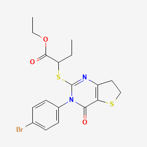 molecular formula C18H19BrN2O3S2 B2487228 Ethyl 2-[[3-(4-bromophenyl)-4-oxo-6,7-dihydrothieno[3,2-d]pyrimidin-2-yl]sulfanyl]butanoate CAS No. 687567-29-9