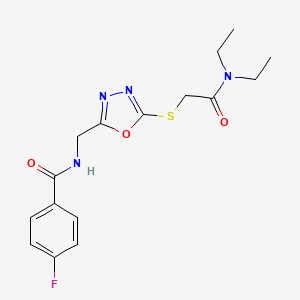 molecular formula C16H19FN4O3S B2487236 N-[(5-{[(diethylcarbamoyl)methyl]sulfanyl}-1,3,4-oxadiazol-2-yl)methyl]-4-fluorobenzamide CAS No. 906155-18-8