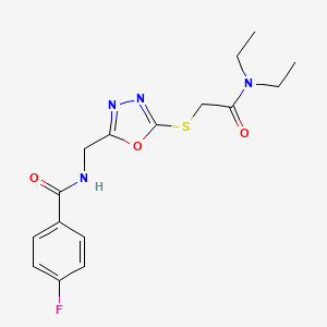 molecular formula C16H19FN4O3S B2487236 N-((5-((2-(diethylamino)-2-oxoethyl)thio)-1,3,4-oxadiazol-2-yl)methyl)-4-fluorobenzamide CAS No. 906155-18-8