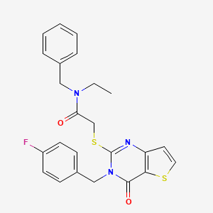 molecular formula C24H22FN3O2S2 B2487237 N-benzyl-N-ethyl-2-({3-[(4-fluorophenyl)methyl]-4-oxo-3H,4H-thieno[3,2-d]pyrimidin-2-yl}sulfanyl)acetamide CAS No. 1252916-28-1