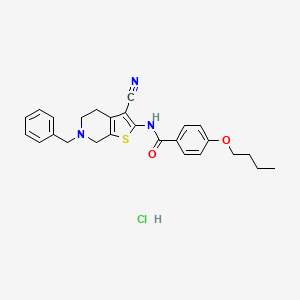 molecular formula C26H28ClN3O2S B2487280 N-(6-benzyl-3-cyano-4,5,6,7-tetrahydrothieno[2,3-c]pyridin-2-yl)-4-butoxybenzamide hydrochloride CAS No. 1216698-08-6