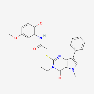 molecular formula C26H28N4O4S B2487286 N-(2,5-dimethoxyphenyl)-2-((3-isopropyl-5-methyl-4-oxo-7-phenyl-4,5-dihydro-3H-pyrrolo[3,2-d]pyrimidin-2-yl)thio)acetamide CAS No. 1111997-74-0
