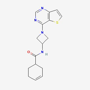 molecular formula C16H18N4OS B2487287 N-(1-{thieno[3,2-d]pyrimidin-4-yl}azetidin-3-yl)cyclohex-3-ene-1-carboxamide CAS No. 2380142-34-5