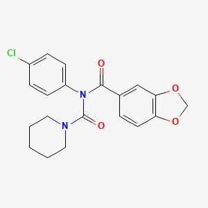molecular formula C20H19ClN2O4 B2487290 N-(benzo[d][1,3]dioxole-5-carbonyl)-N-(4-chlorophenyl)piperidine-1-carboxamide CAS No. 923201-54-1