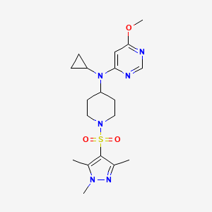 molecular formula C19H28N6O3S B2487297 N-cyclopropyl-6-methoxy-N-{1-[(1,3,5-trimethyl-1H-pyrazol-4-yl)sulfonyl]piperidin-4-yl}pyrimidin-4-amine CAS No. 2380097-53-8