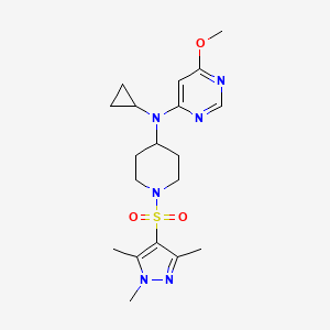 molecular formula C19H28N6O3S B2487297 N-Cyclopropyl-6-methoxy-N-[1-(1,3,5-trimethylpyrazol-4-yl)sulfonylpiperidin-4-yl]pyrimidin-4-amine CAS No. 2380097-53-8