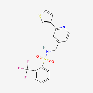 molecular formula C17H13F3N2O2S2 B2487301 N-((2-(thiophen-3-yl)pyridin-4-yl)methyl)-2-(trifluoromethyl)benzenesulfonamide CAS No. 2034433-15-1