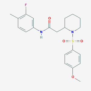 molecular formula C21H25FN2O4S B2487306 N-(3-fluoro-4-methylphenyl)-2-(1-((4-methoxyphenyl)sulfonyl)piperidin-2-yl)acetamide CAS No. 941905-21-1