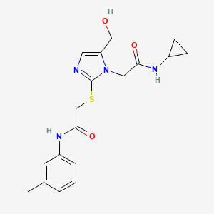 molecular formula C18H22N4O3S B2487335 2-({1-[(cyclopropylcarbamoyl)methyl]-5-(hydroxymethyl)-1H-imidazol-2-yl}sulfanyl)-N-(3-methylphenyl)acetamide CAS No. 923679-69-0